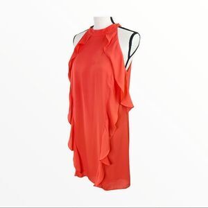 NWT Eclair‎ Orange Chiffon Halter-style Sleeveless Waterfall Cocktail Dress Sz M